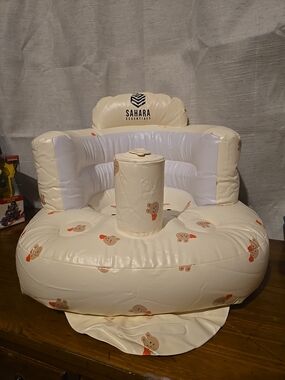 Essentials Cream Inflatable Baby Seat with Bear Print